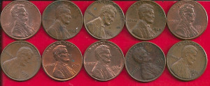Vegyes évszámok, USA, 10 darab one cent, 200.- forint.