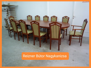 Új, minőségi, 12 személyes étkező garnitúra a Reizner Bútor-tól, étkezőgarnitúra, asztal, szék