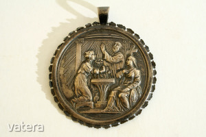 Antik 19.sz. Ezüst Keresztelőérem d=6cm | Keresztelő Érem Pohár Készlet Ajándék Keresztelőre