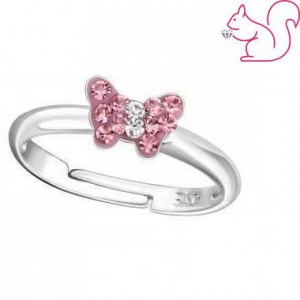 Állítható  rózsaszín kövekkel, lepkés 925 ezüst gyerek gyűrű, állítható