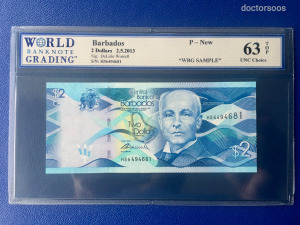 Barbados 2 dollár tokozott bankjegy UNC