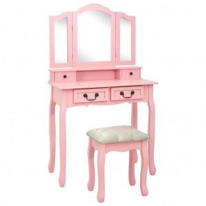 Rózsaszín császárfa fésülködőasztal-szett ülőkével 80x69x141 cm
