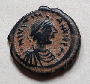 I. Justinianus bizánci Pentanummium Kr.u.: 527-565 Theoupolis Antiochia 15mm
