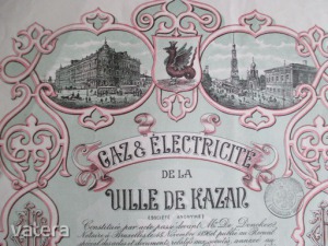Orosz (Ville de Kazán, Kazány város) Gáz és Elektromos Művek részvény, Brüsszel, 1896, gyönyörű