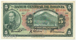 BOLIVIA 5 bolivar 1928 VF++