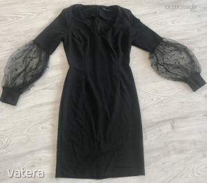 Envy fekete elegáns női S-es ruha (tüll pettyes ujjal) limitált kollekció