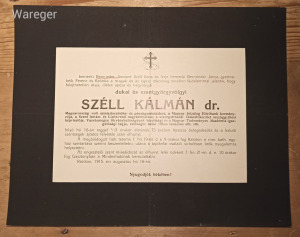 dr Széll Kálmán miniszterelnök gyászjelentése