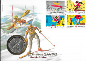 1988. Spanyolország  , Olimpia  érmés boríték , Andorra  2 Diners érmével  ( CuNi)