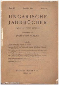 Ungarische Jahrbücher Band XIX Dezember 1939 Heft 2-3