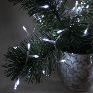 Karácsonyi LED égősor kültérre átlátszó vezetékkel, 100 leddel - hideg fehér / 5 méter (963)