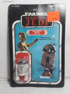Star Wars Vintage MOC ROTJ R2-D2 Sensorscope (Gold Dome) action figure (375) 77 Back A 1983 Kenner