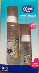 Vadonat új Wee Baby (török) üveg cumisüveg szett (1 - 1 kicsi, nagy), cumikkal, koala macis mintával Kép