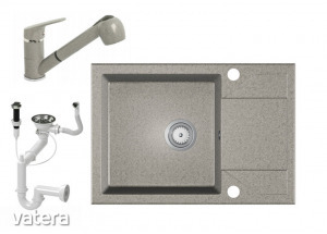 Gránit Mosogató EOS Adria + Kihúzható Shower Csaptelep + Dugóemelő + Szifon (szürke)