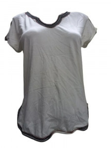 Női XS-es törtfehér hímzett szegélyű póló - Massimo Dutti