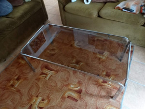Retro krómozott formatervezett üvegasztal dohányzóasztal