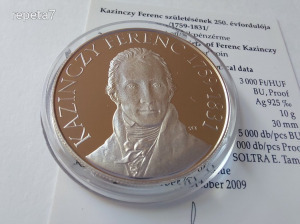 2009 Kazinczy ezüst 3000 forint PROOF UNC.