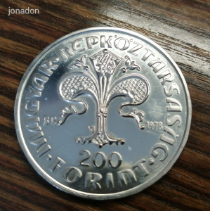 200 forint 1978., első magyar aranyforint; ezüst