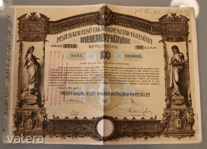 Pesti Hazai Első Takarékpénztár-egyesület nyeremény-kötvény 100 koronáról, 1906
