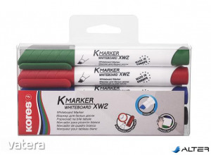 Tábla- és flipchart marker készlet, 1-3 mm, vágott, KORES 'K-Marker', 4 különböző szín