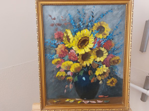(K)  Virágcsendélet festmény 43x53 cm kerettel
