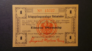 Német hadifogolytábor Holzminden 1 Pfennig 1915 aUNC Ritka 60~100 EURO máshol (A1-13)