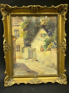 Jelzett, keretezett antik tabáni akvarell 1933-ból / Tabán Aranykacsa utca ...  Most akár 1 ft.-ért