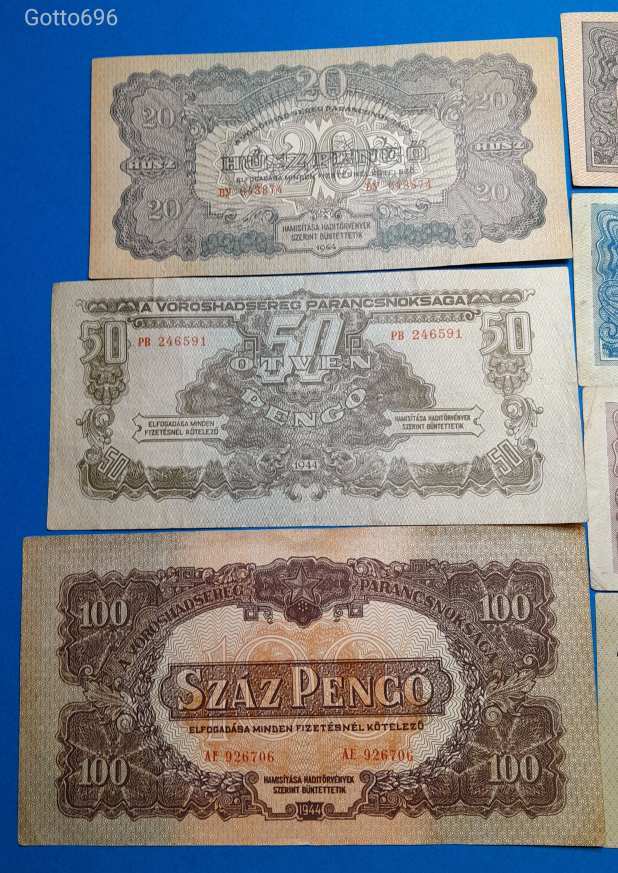 7 db -os 1944 -es Vöröshadsereg parancsnoksága vízjeles pengősor VF-F (L2251)
