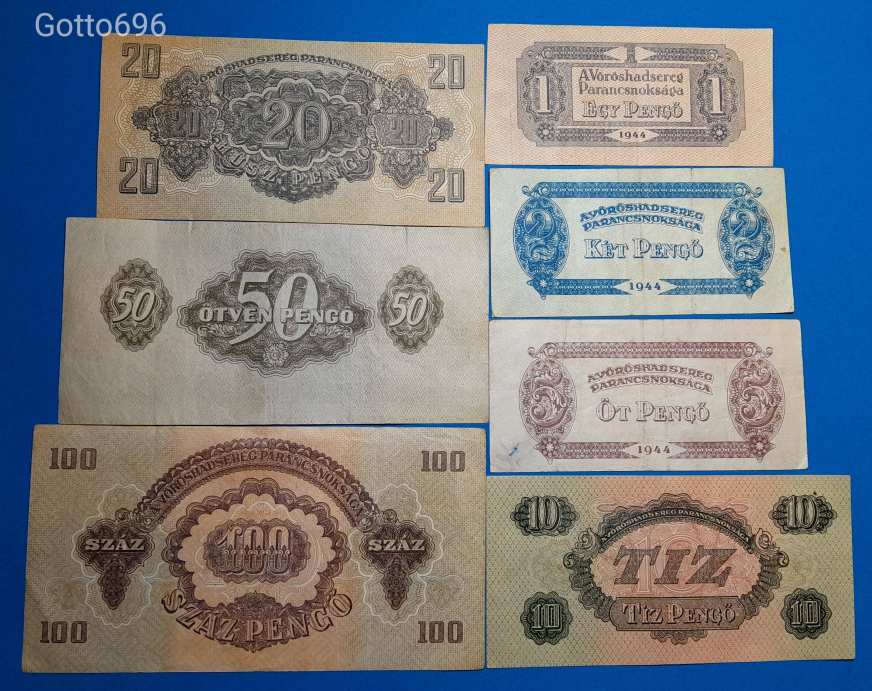 7 db -os 1944 -es Vöröshadsereg parancsnoksága vízjeles pengősor VF-F (L2251)