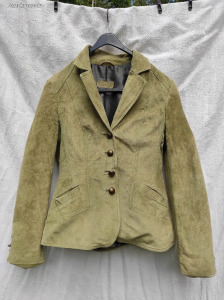 Különleges khaki színű, Betty Barclay márkájú, velúr bőrkabát/női blézer, 40-es méret