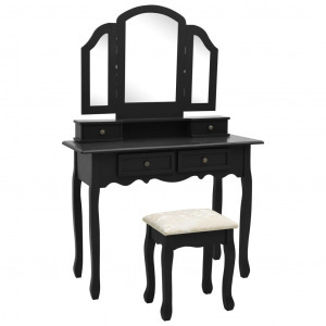 Fekete császárfa fésülködőasztal-szett ülőkével 100x40x146 cm