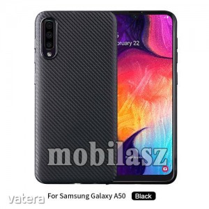 Samsung SM-A505F Galaxy A50, Szilikon védőtok, Karbon mintás, Fekete