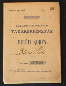 Szeged-Csongrádi takarékpénztár betétkönyv 1923