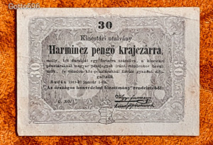 1849 -es 30 pengő krajczárra Kossuth Szabadságharcos bankó Kincstári utalvány RITKÁBB !!! (L0572)