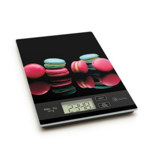 Digitális konyhai mérleg LCD kijelző max. 5kg konyhamérleg - fekete alapon makaron süti mintás