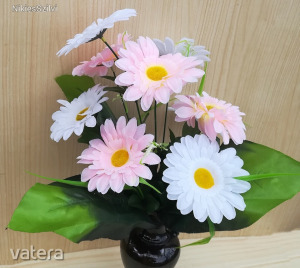 Rózsaszín-fehér gerbera művirág csokor 8 szálas KÉSZLETEN