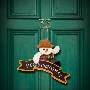 Karácsonyi ajtódísz dekor aranyos puha hóember figura Merry Christmas 16 x 20 cm