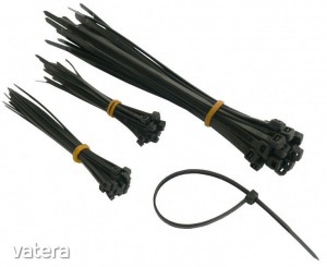 Műanyag kábelkötegelő, fekete, 140x3,6 mm, 100 db/csomag