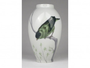 1P793 Régi kisméretű madaras porcelán váza 13 cm