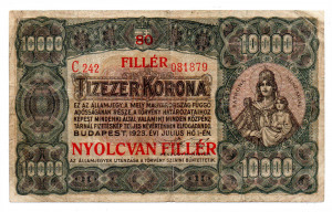 10000 Korona Államjegy 1923 80 Fillér felülbélyegzéssel F