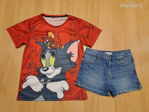 Tom&Jerry póló+farmer rövidnadrág 152