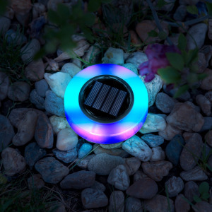 LED-es leszúrható szolár lámpa - kör alakú - RGB színes LED - 105 x 128 mm 24K