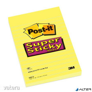 Öntapadó jegyzettömb, 102x152 mm, 90 lap, vonalas, 3M POSTIT Super Sticky, sárga