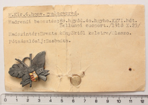 M. Kir. 6. Honvéd Gyalogezred 1914-1916 sapkajelvény (gyűjtői cetlivel)