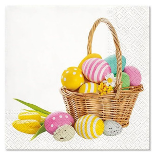 Húsvéti  szalvéta - hímes tojások kosárban