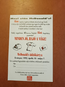 Mc Donalds Üdítő kártya 1992
