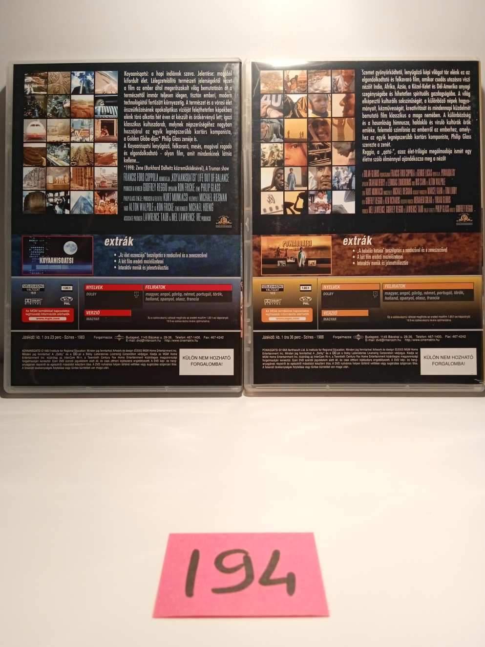 Jó állapotú DVD 194 Koyaanisqatsi - Kizökkent világ / Powaqqatsi - Változó világ - Díszdobozos