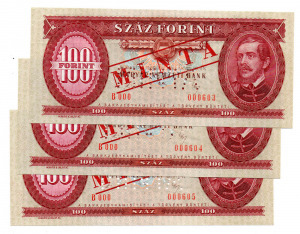 100 Forint Bankjegy 1989 MINTA sorszámkövető 3db