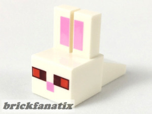 Lego Creature Head Pixelated with Long Ears with Bright Pink Auricles, Red and Dark Red Eyes, and...