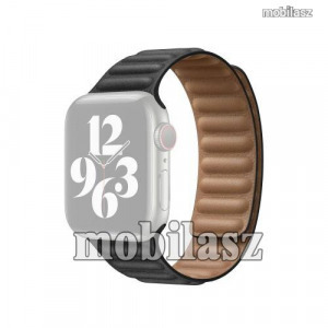 Okosóra szíj - valódi bőrpánt, mágneses - FEKETE - Apple Watch Series 1/2/3 42mm / 4/5/6/SE 44mm ...