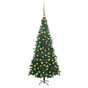 Zöld fél műkarácsonyfa LED-ekkel és gömbszettel méret: L 240 cm